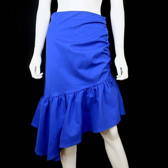 Anthropologie Maeve Slim Flounce Skirt Asymmetrical Ruffle Hem Royal Blue Small - Picture 3 of 5